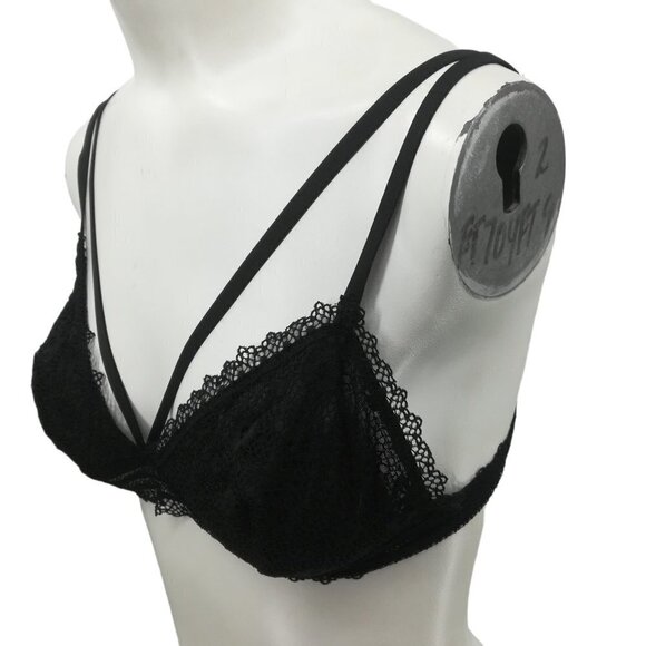 Victorias Secret Black Lace Caged Front Bralette Bra Size M Sheer Adjustable - Picture 1 of 11
